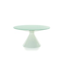 Table ED en polyéthylène avec plateau rond en verre.