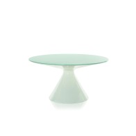 Table ED en polyéthylène avec plateau rond en verre.