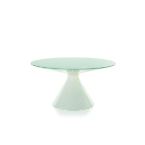 Table ED en polyéthylène avec plateau rond en verre.