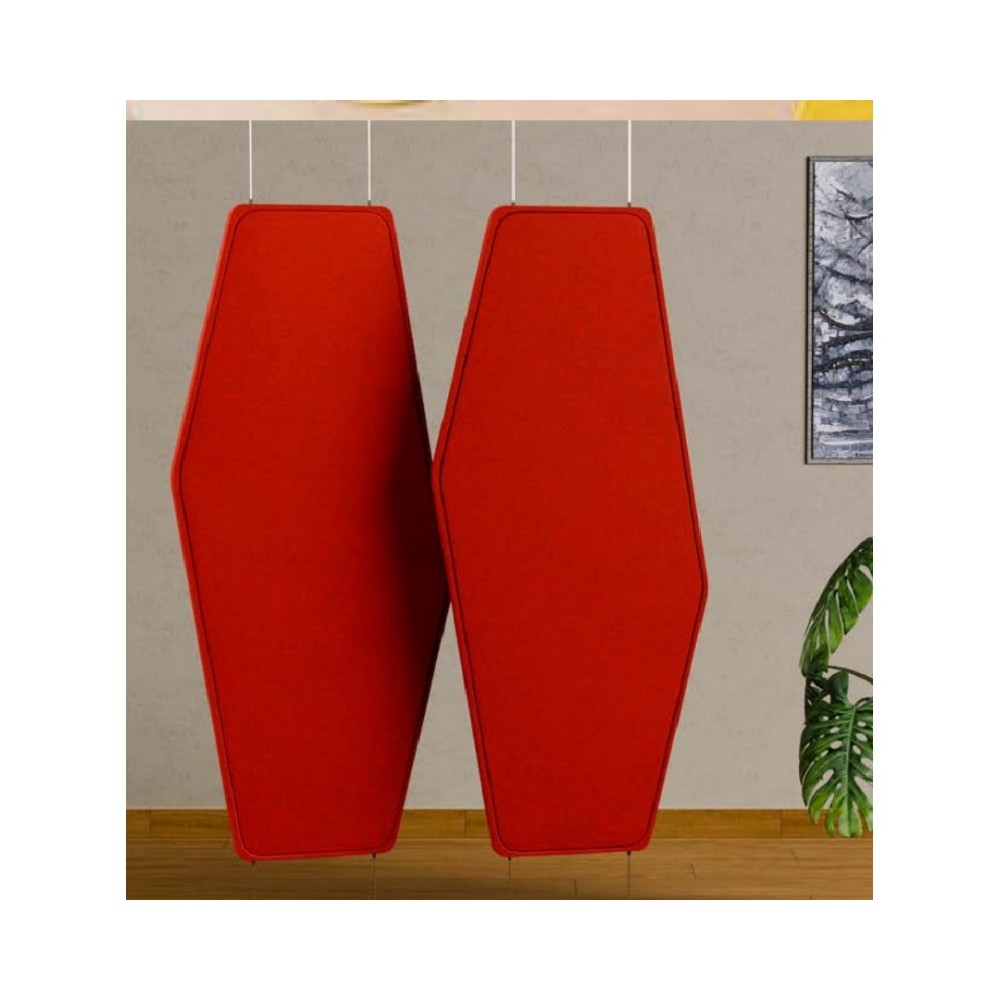 écrans acoustiques Totem suspendus de couleur rouge vif