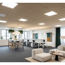 Plafond acoustique réalisé avec des dalles acoustiques de faux plafond ARROW dans un open space