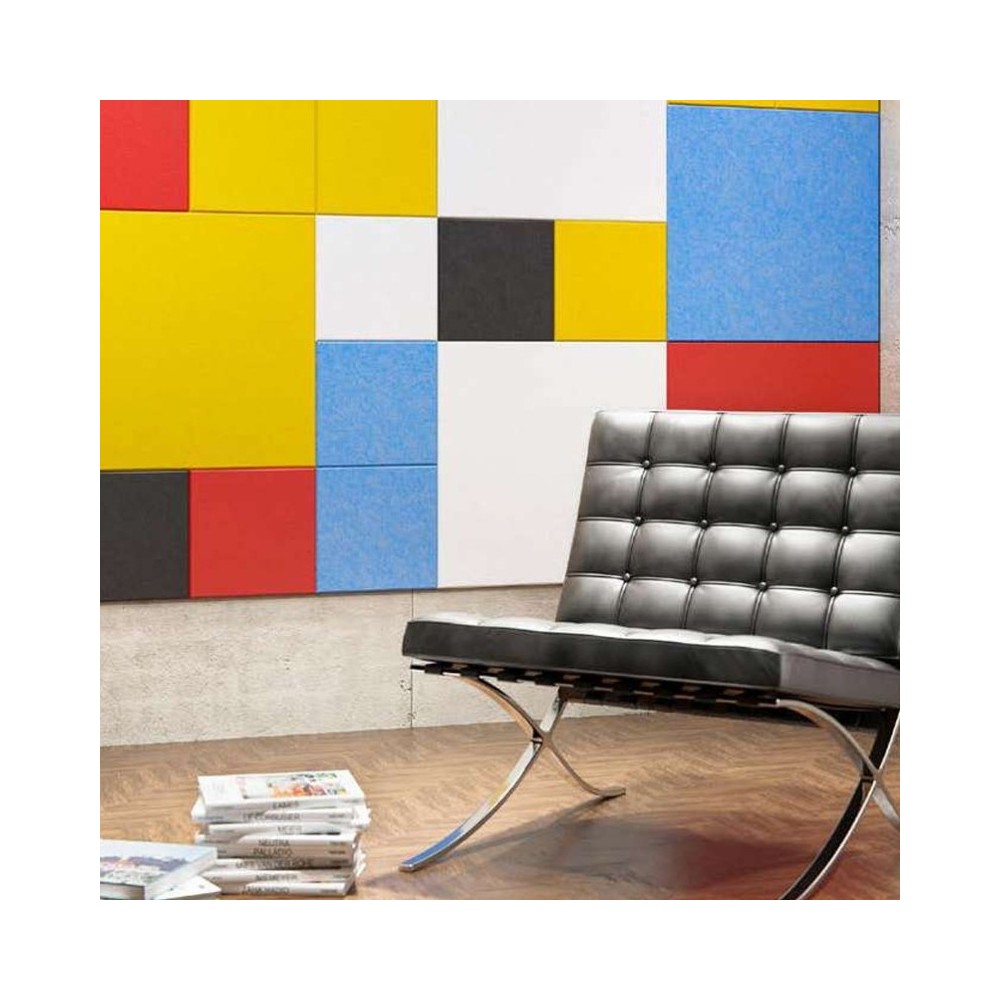 Le panneau acoustique mural QUADRA, en feutre PET recyclé 9 mm, combine design 3D et performance acoustique.