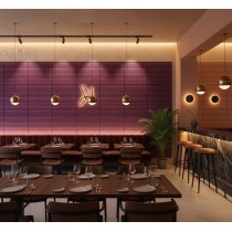 Mur décoratif avec panneau acoustique mural design Stroke Gridcore dans un restaurant moderne