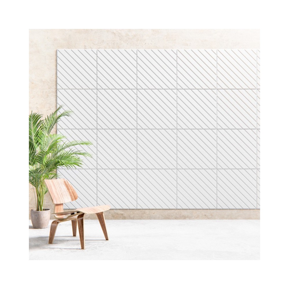 Panneau acoustique mural Chevron Gridcore blanc installé sur un mur design