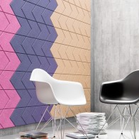 Mur décoratif avec panneau acoustique mural géométrique SAGITTA en composition colorée