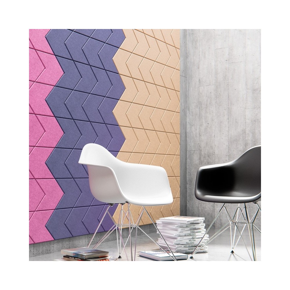 Mur décoratif avec panneau acoustique mural géométrique SAGITTA en composition colorée