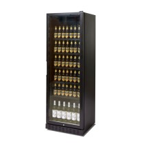 réfrigérateur LED noir rempli avec des bouteilles d'alcool en vue produit