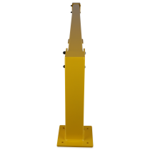 Vue en perspective du garde-corps acier modulaire jaune avec deux poteaux et poutre de liaison