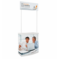 Comptoir promotionnel avec fronton visuel personnalisé