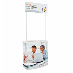 Comptoir promotionnel avec fronton visuel personnalisé