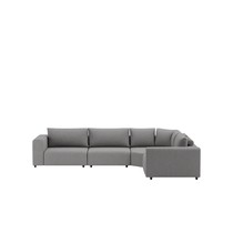 Canapé d'angle extérieur Teton en tissu gris, composition droite et angle, vue de face