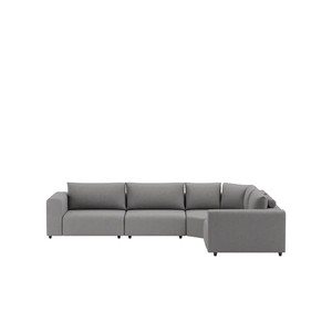Canapé d'angle extérieur Teton en tissu gris, composition droite et angle, vue de face