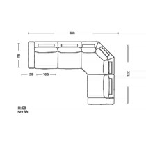 Plan coté en vue de dessus d'une composition en angle du canapé modulable Teton