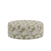 Pouf rond extérieur Peak grand format à motif graphique beige, kaki et blanc cassé, vue de face