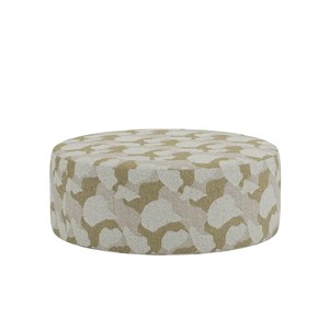 Pouf rond extérieur Peak grand format à motif graphique beige, kaki et blanc cassé, vue de face