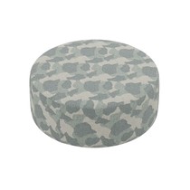 Pouf rond extérieur Peak à motif bleu-gris, vue en plongée sur l'assise plate