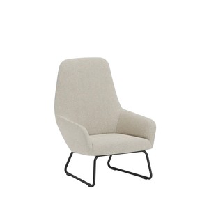 Fauteuil lounge extérieur Flux beige clair, vue de trois quarts, structure aluminium noire