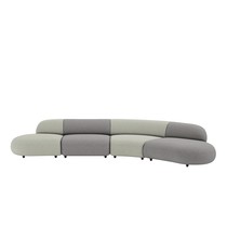Canapé arrondi modulable Onyx en composition courbe de quatre modules, tissus gris clair et gris foncé