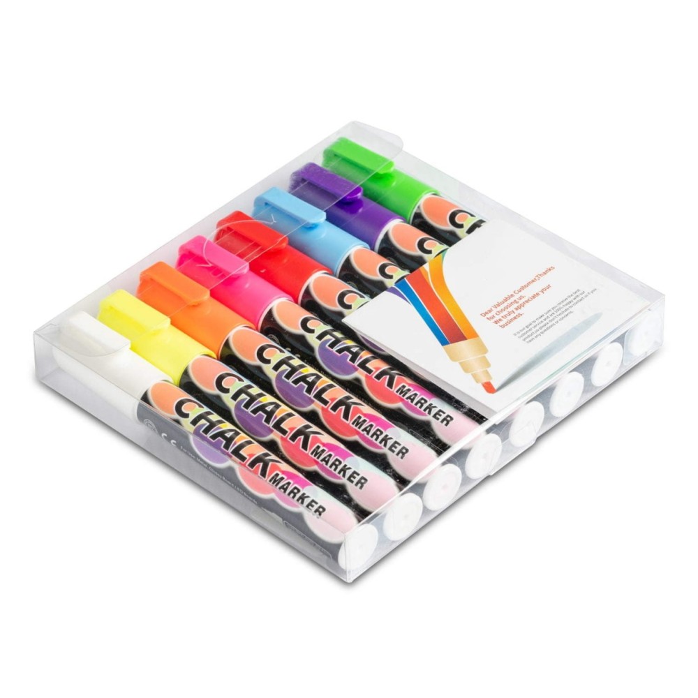 Marqueurs pour tableau noir (Blanc, jaune, orange, rose, rouge, bleu, mauve, vert)