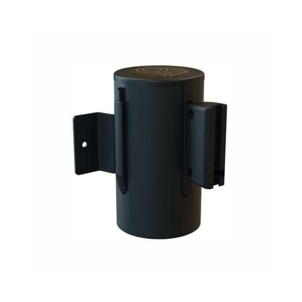 Enrouleur de sangle mural compact en acier inoxydable noir, parfait pour la gestion des espaces.