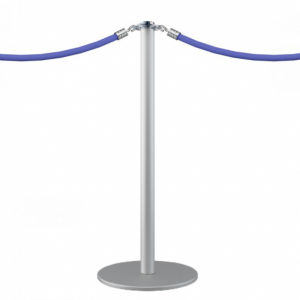 Poteau à corde argentée avec une base ronde et des cordons bleus élégants pour délimitation