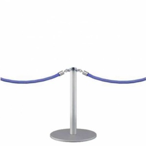 Mini poteau argenté d'une hauteur de 45cm avec base ronde maintenant deux cordes bleus de délimitation