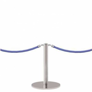 Petit potelet inox brossé de 45cm de haut avec une base ronde fixant 2 cordes bleus de guidage