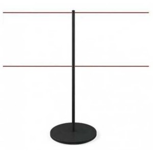 Poteau noir double cordon délimitation line dual en noir avec cordons tendus dans une exposition artistique contemporaine.