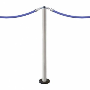 Poteau de balisage à fixer au sol en inox brossé avec socle lesté et deux cordes bleu de délimitation