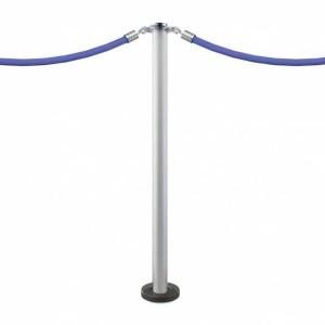Poteau à visser de balisage finition argenté avec tête récepteur et cordes bleus avec mousqueton