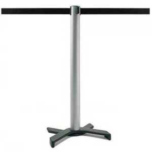 Poteau guide file empilable finition gris/argenté avec sangle noir de 3 mètres