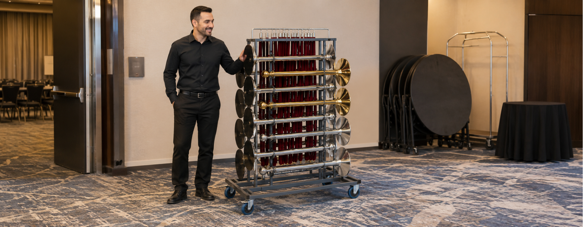 Chariot pour poteaux de guidage : transport, rangement et gain de temps pour les professionnels